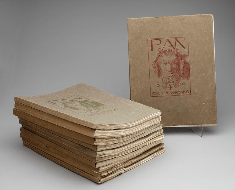 KONST OCH LITTERATURTIDSKRIFTEN "PAN", 2 inbundna vol 1-2, 3-4 samt 11 häften, Tyskland 1895-1898.