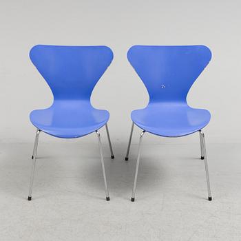 ARNE JACOBSEN, STOLAR, 6 st, "Sjuan", märkta, Fritz Hansen, Danmark, 1980-tal.