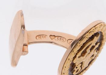 MANSCHETTKNAPPAR ETT PAR, 14 K Guld, N. Westerback 1974. Total vikt 12 g.