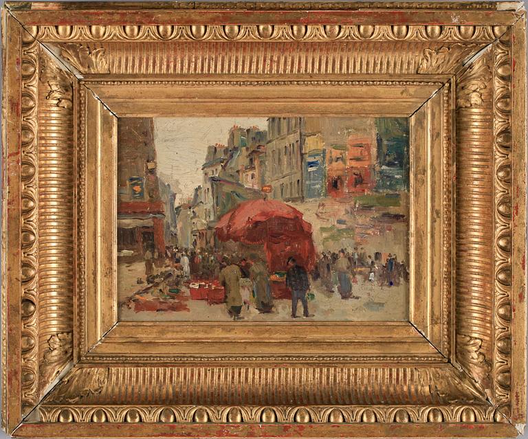 OKÄND KONSTNÄR, olja på pannå, 1900-tal samt ram empire 1800-tal.