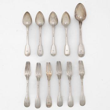 Gustaf Möllenborg, bestick, 11 st, silver, Stockholm 1851-1881.