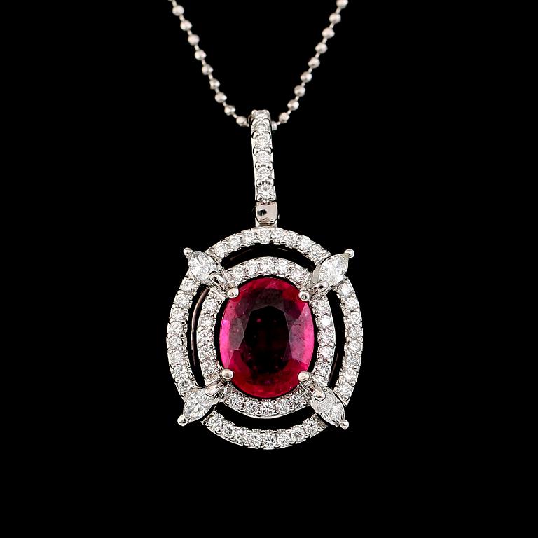 HÄNGE MED KEDJA, 18K vitguld, rubin, briljantslipade diamanter.