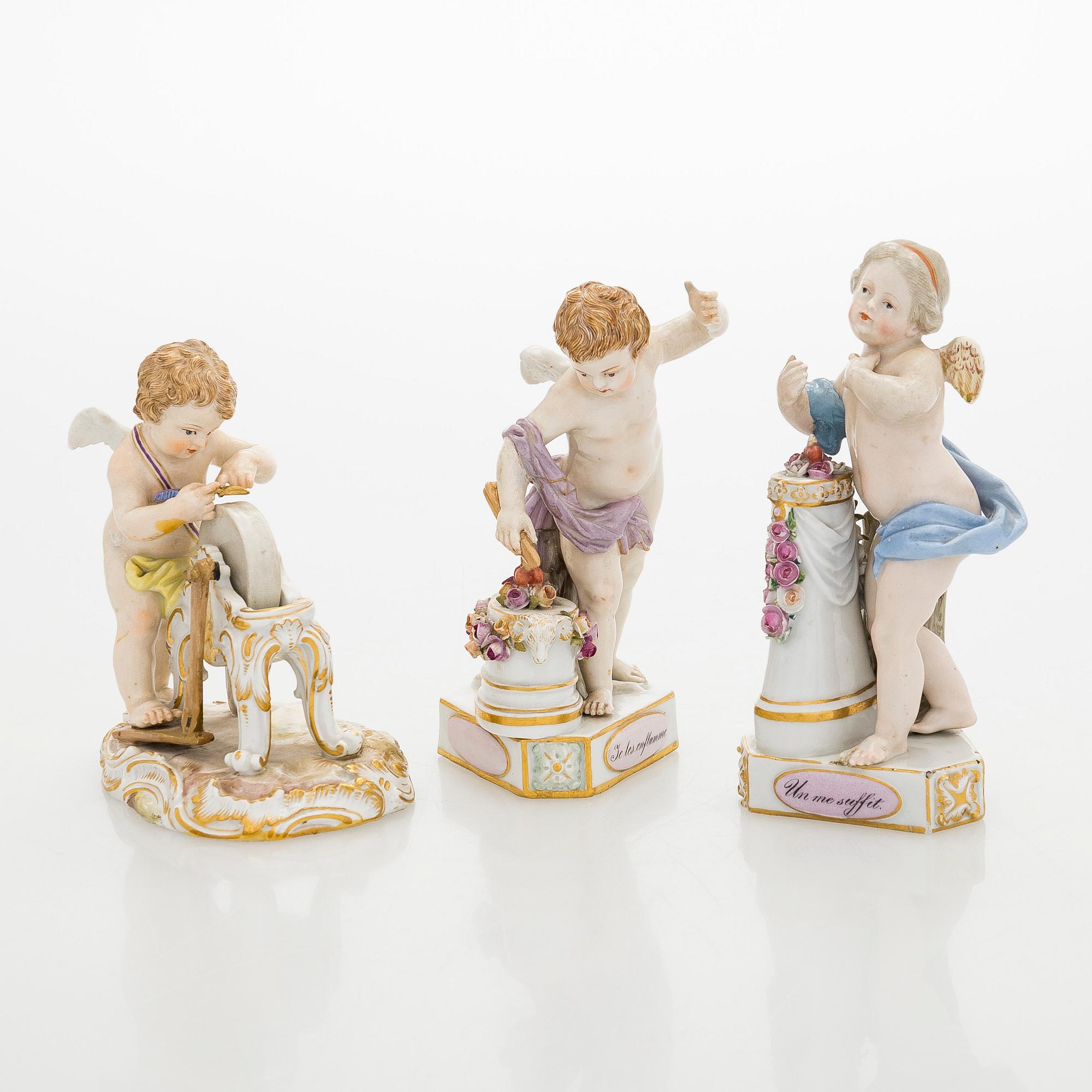 Figuriner, 3 st, porslin, Meissen.