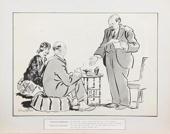 PARTI TECKNINGAR. 16 st, bl.a.från skämttidningen Kasper och Konsumentbladet.