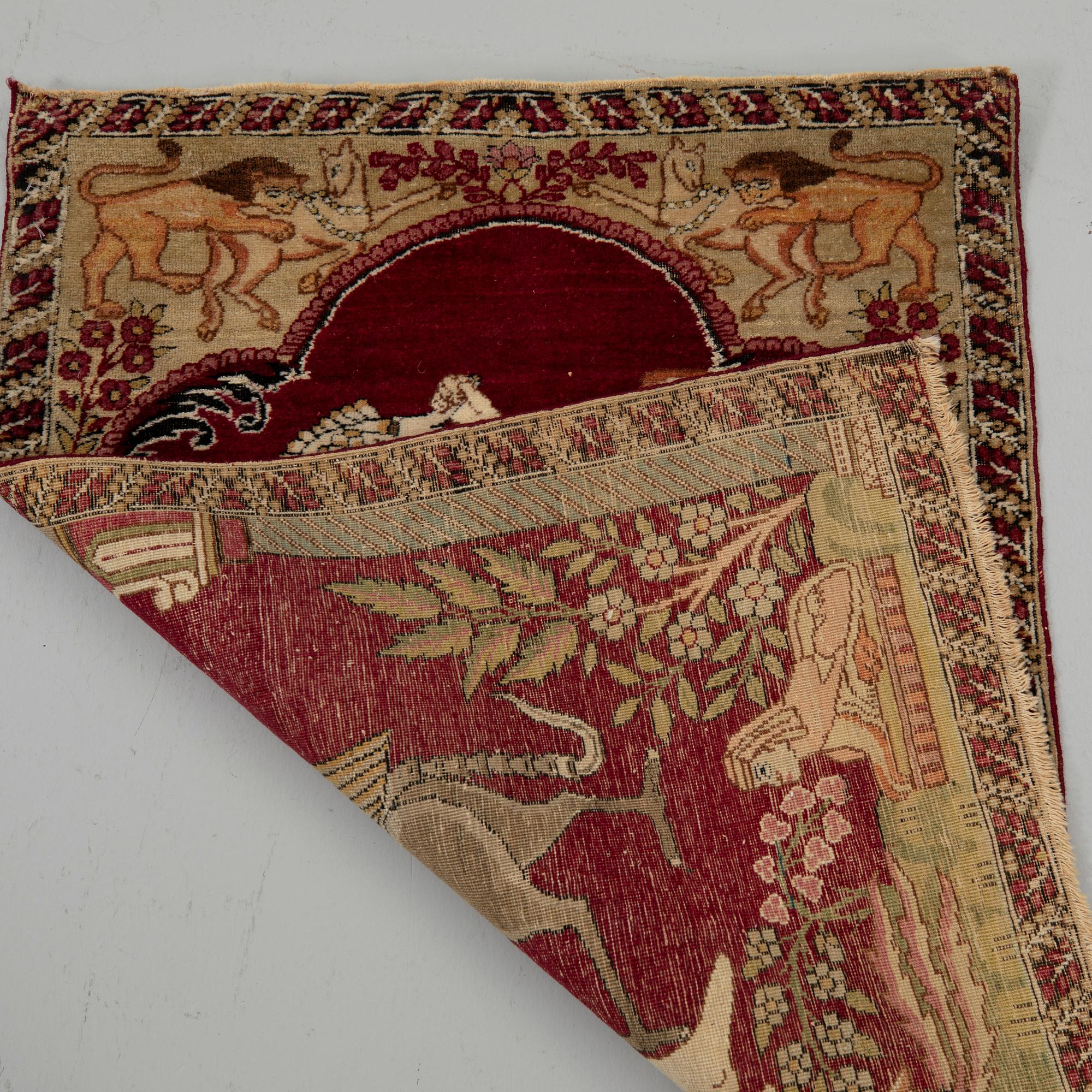 Carpet, figural, Tabriz, wool on cotton warp, 80 x 60 cm.