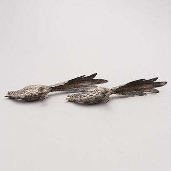 Two bird table decorations in silver, Spain after 1934.