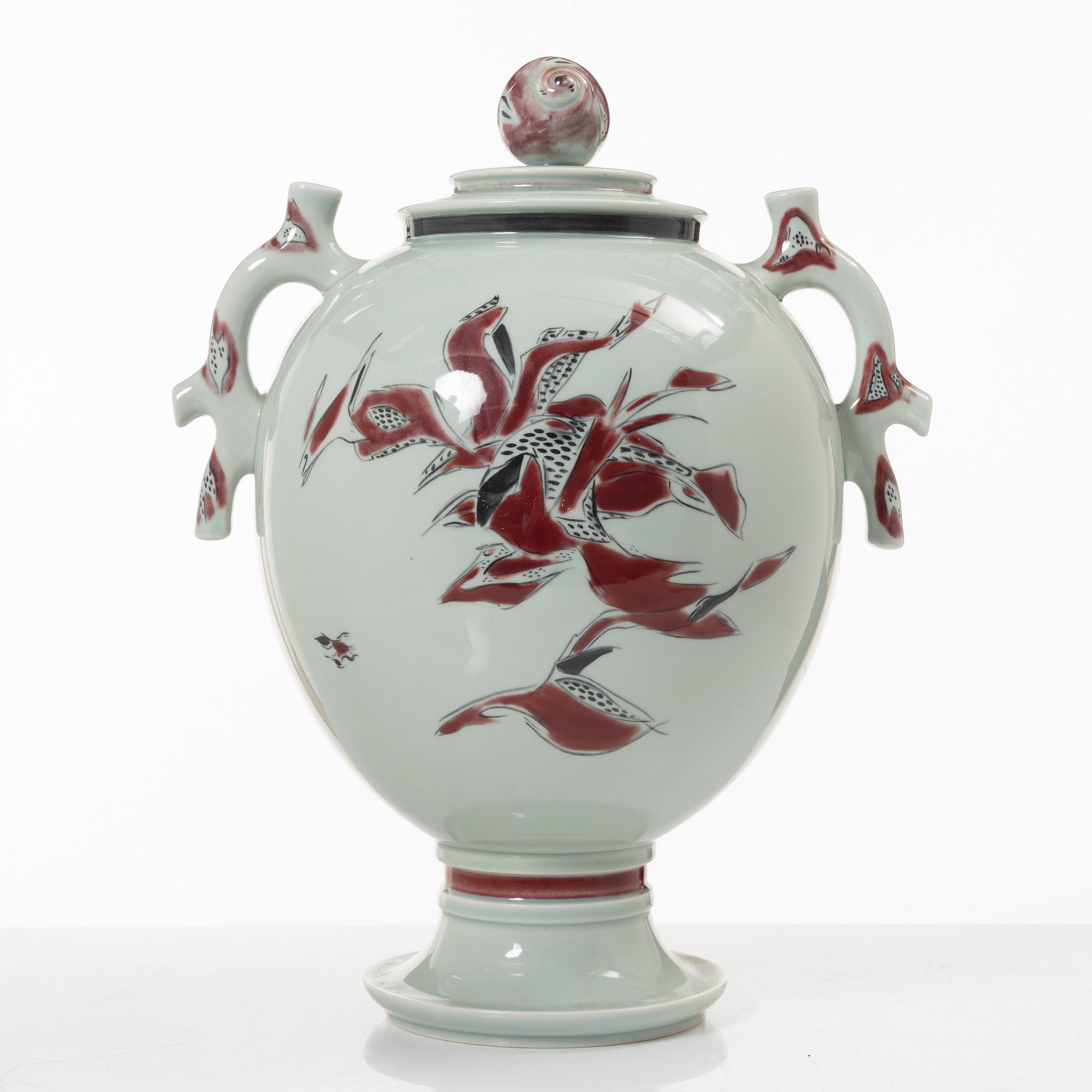 Thorkild Olsen, a porcelain urn with cover, Royal Copenhagen, Denmark, dated 1952.