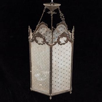 LYKTA, mässing och glas, 1800-tal.