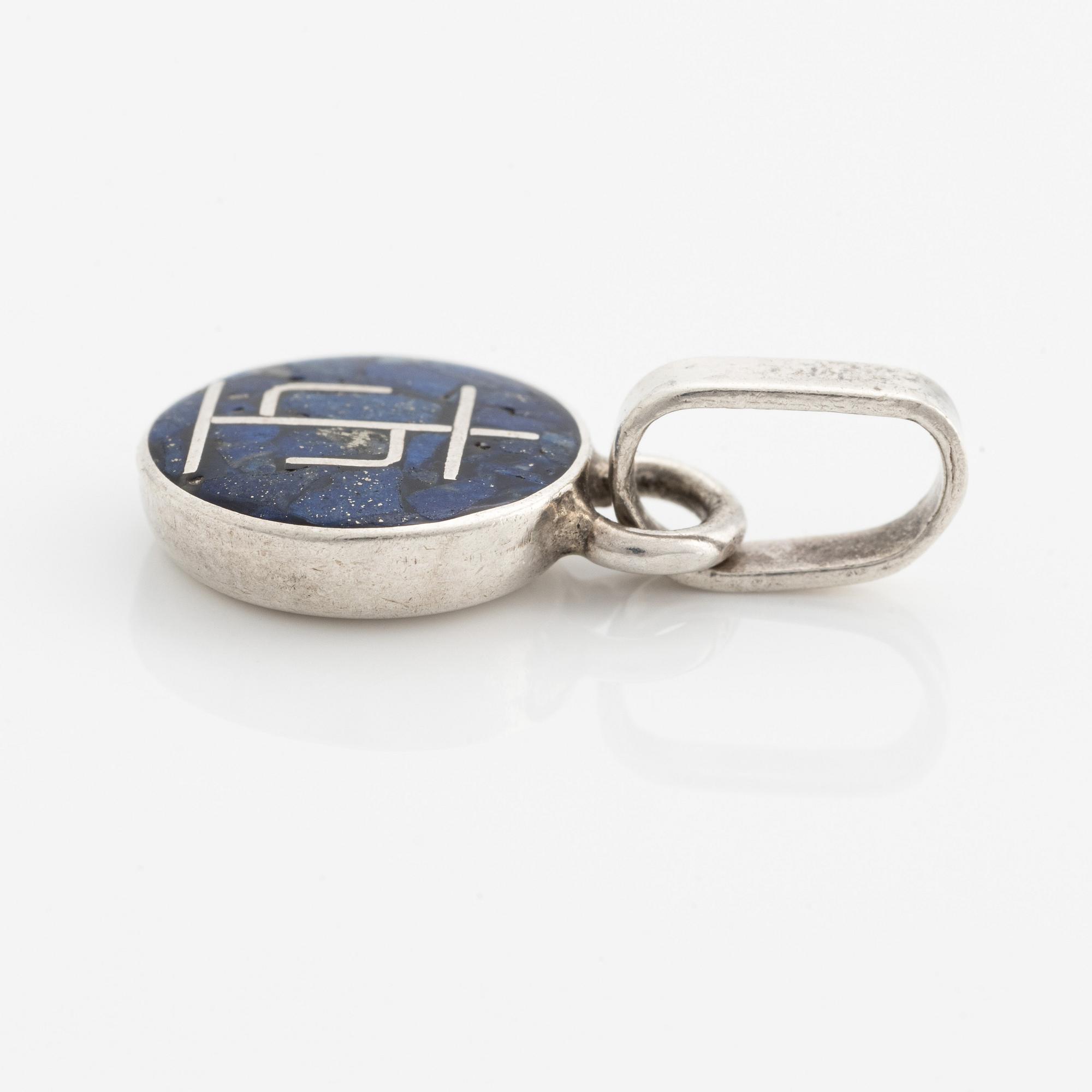 Collier, armband, örhängen och ring, silver med lapis lazuli och malakit.