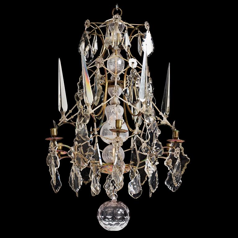 A Swedish rococo gilt-brass and cut glass six-branch chandelier by O. Westerberg (master in Stockholm 1769-1811).