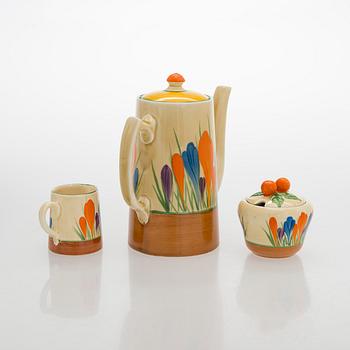 Clarice Cliff, 10-piece coffee service, stamped "Crocus", England.