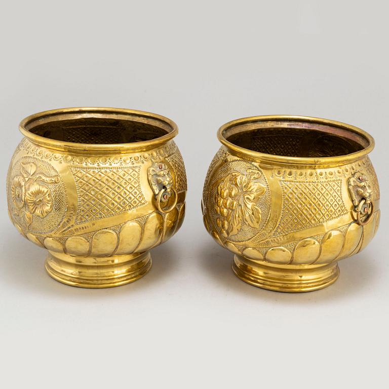 Two 19th century brass flower pots.