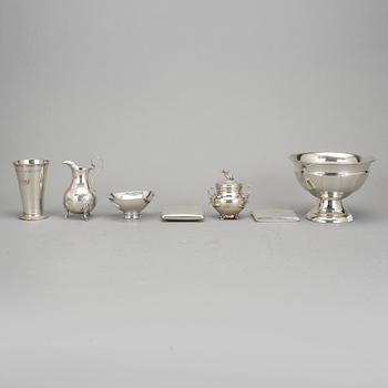 PARTI SILVER, 7 delar. Bl a GAB Stockholm 1966. Totalvikt ca 986 g.