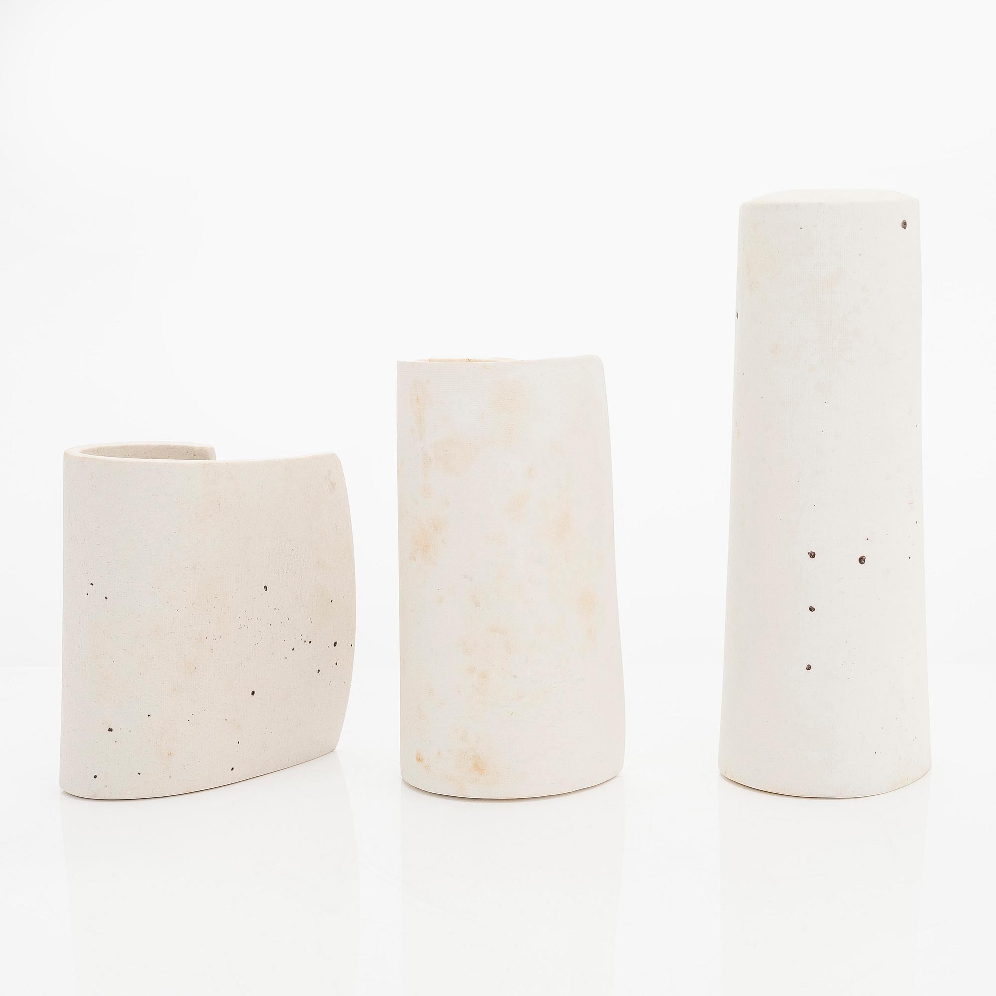 Kyllikki Salmenhaara, three stoneware ' Winding' sculptures signed KS ...