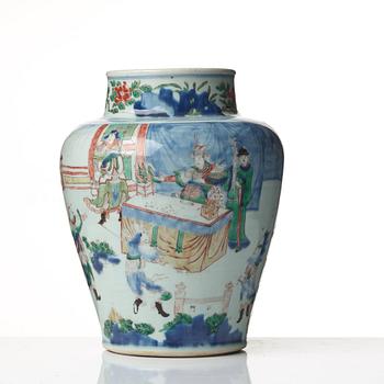 A Transitional Wucai jar, 17th Century.