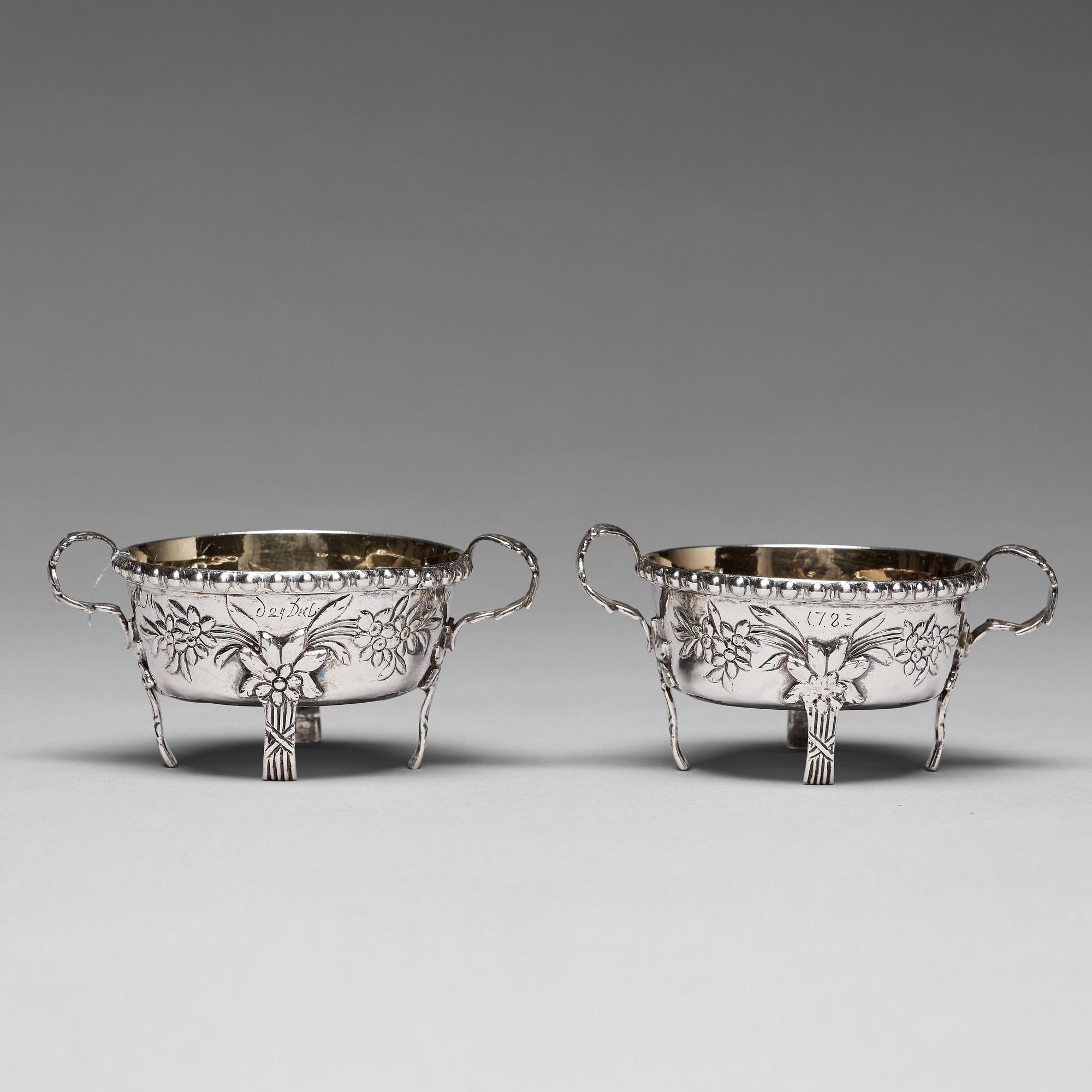 A Pair of Swedish 18th century parcel-gilt silver salts, mark of Sven Dahlström, Gävle 1783.