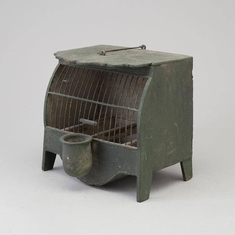 A WOODEN PAINTED BIRD CAGE, latter part of the 19th century.