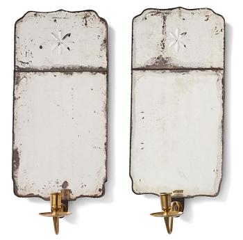 116. A pair of Gustavian engraved glass one-branch girandole mirrors by N. Meunier (master in Stockholm 1754-97).