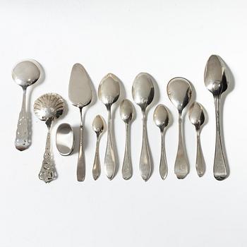 21 pieces of silver cutlery, 1807 - mid 20th century.