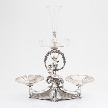 A metall and glass table centerpiece, circa 1900, possibly WMF.