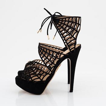 Charlotte Olympia, a pair of black suede spiderweb sandals. Size 36 1/2.