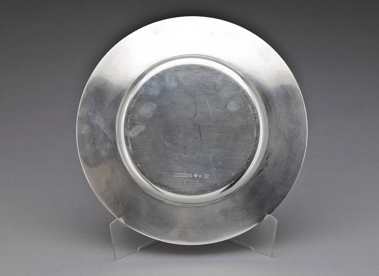 TALLRIK, sterling silver, Borgila, Stockholm 1959. Vikt ca 614 g.