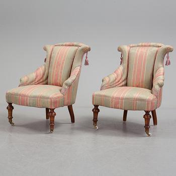 SOFFA OCH FÅTÖLJER ett par, omkring år 1900.