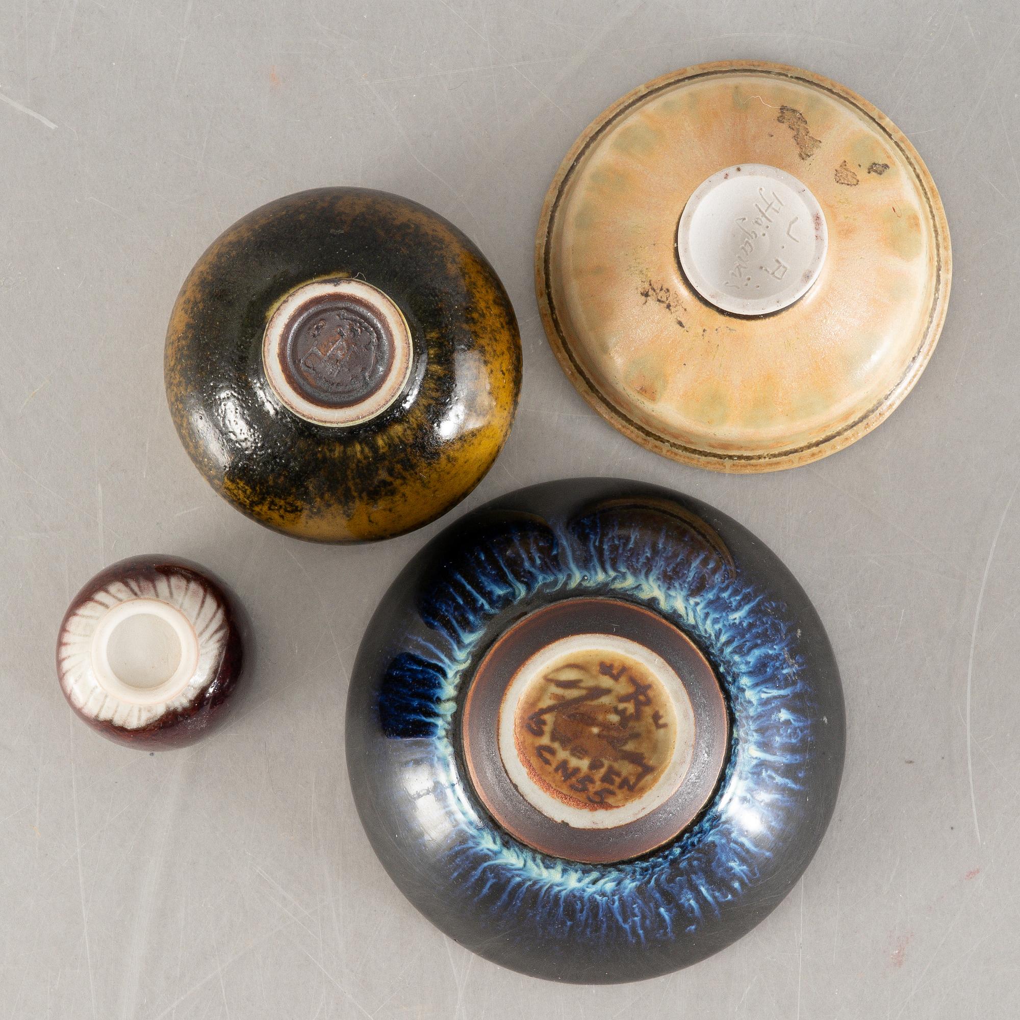 Five miniature vases and four bowls, including Carl Harry Stålhane, Rörstrand and Wilhelm Kåge, Gustavsberg Studio.