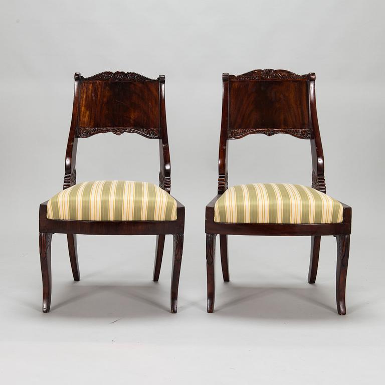 Five mahogany veneered Empire style chairs, Russia / the Baltics, mid 19th century.