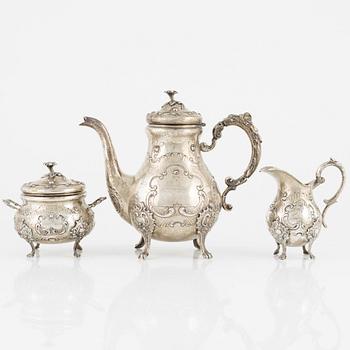 A 3-piece Rococo style silver coffee service, bearing Swedish import marks, 20th Century.