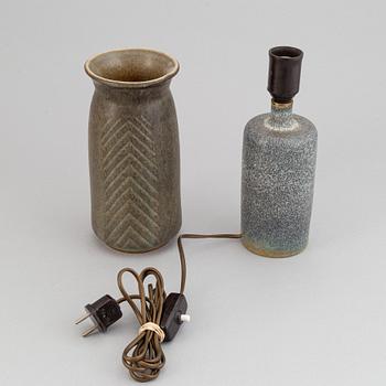 Carl-Harry Stålhane, a stoneware vase, Rörstrand Ateljé and a table light, Rörstrand, second half of the 20th Century.