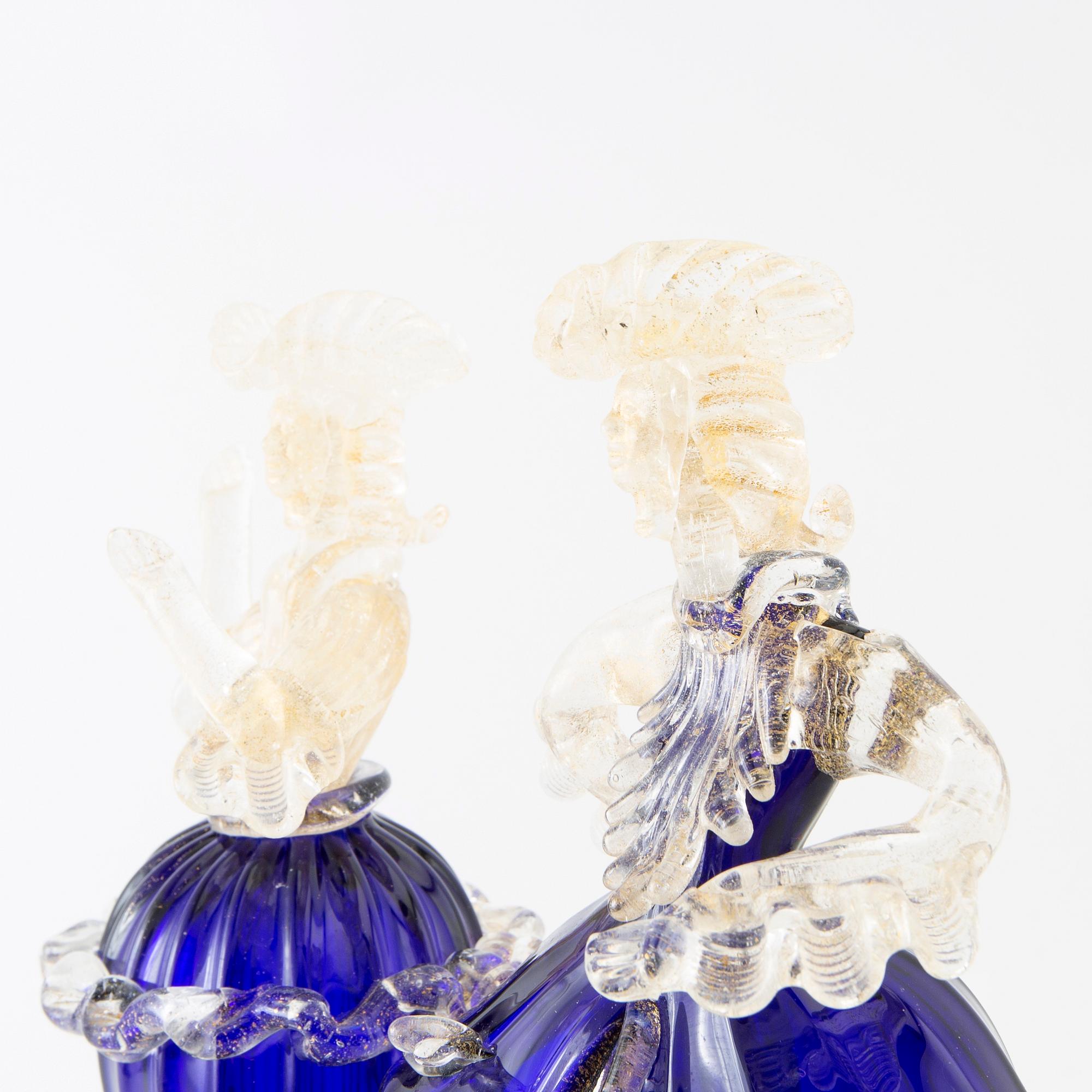 Figuriner 1 par, Murano Venedig 1900-talets andra hälft glas.