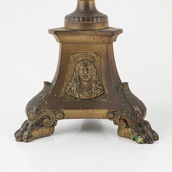 A pair of Baroque style brass altar candleholders, circa 1900.