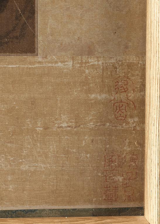 MÅLNING, kopia av okänd konstnär, fritt efter målning av Song Huizong (1082-1135), Qingdynastin, troligen 1800-tal.