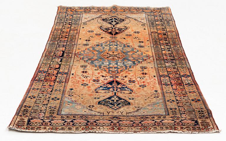 An antique part silk Kashan Motacham, ca 200 x 95,5-108 cm.