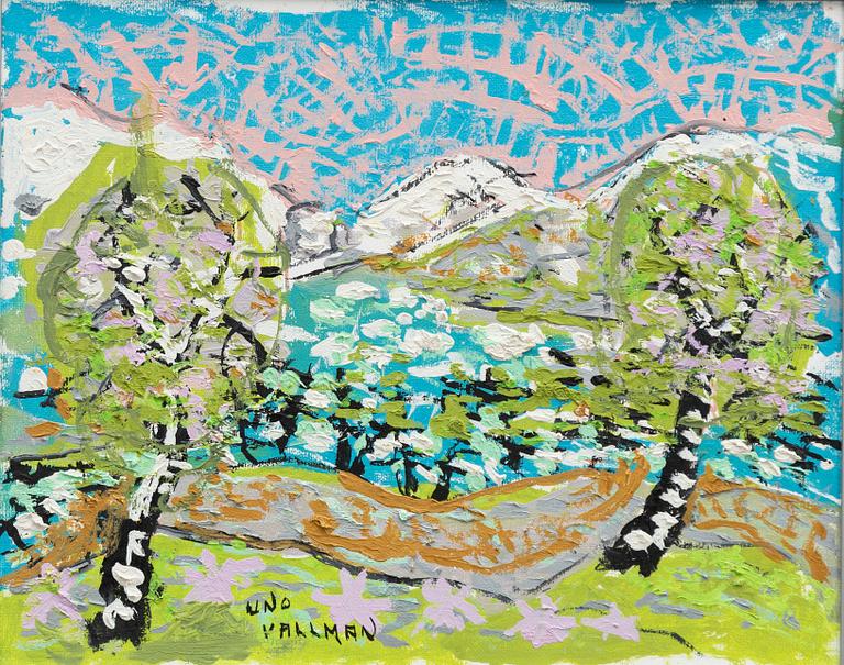 Uno Vallman, Mountain landscape with birches.
