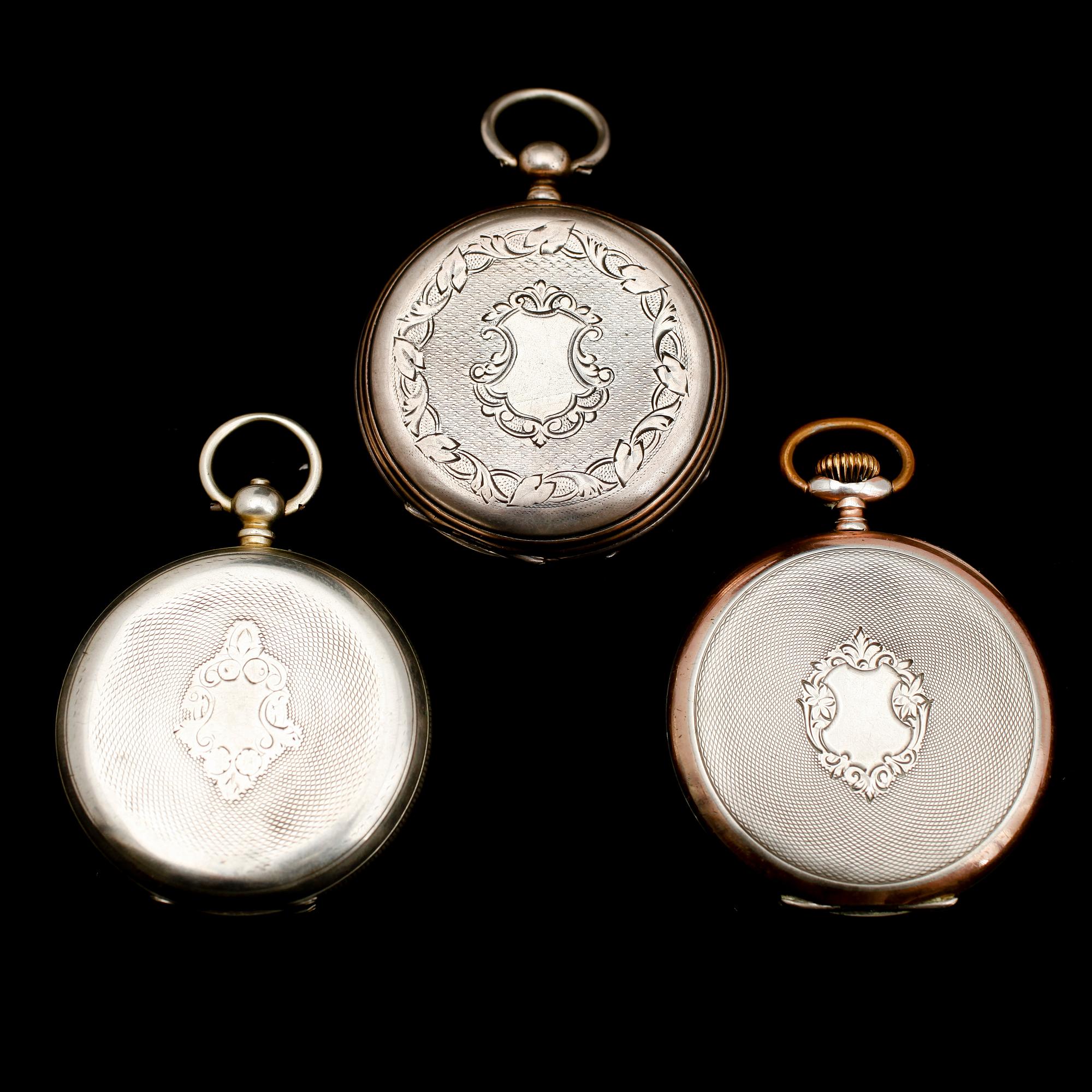 FICKUR, 3 st, silver, tidigt 1900-tal.