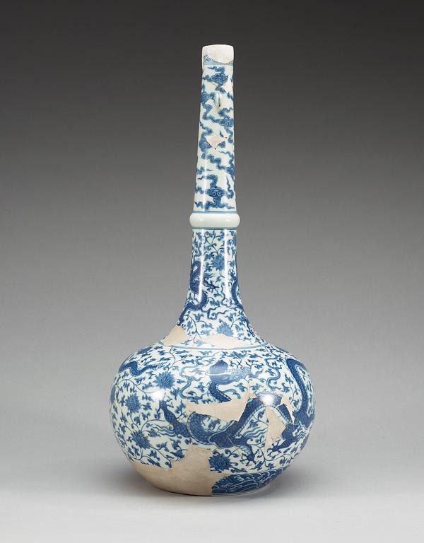 A blue and white tall-necked Bottle, Ming dynasty, Chenghua (1465-87).