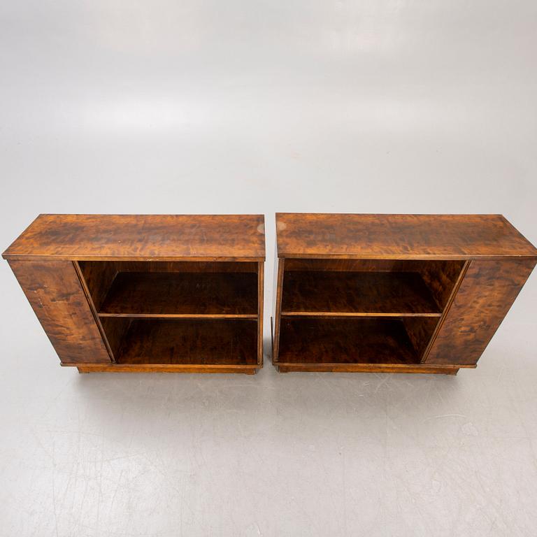 A pair of 1930s birch bookshelves.
