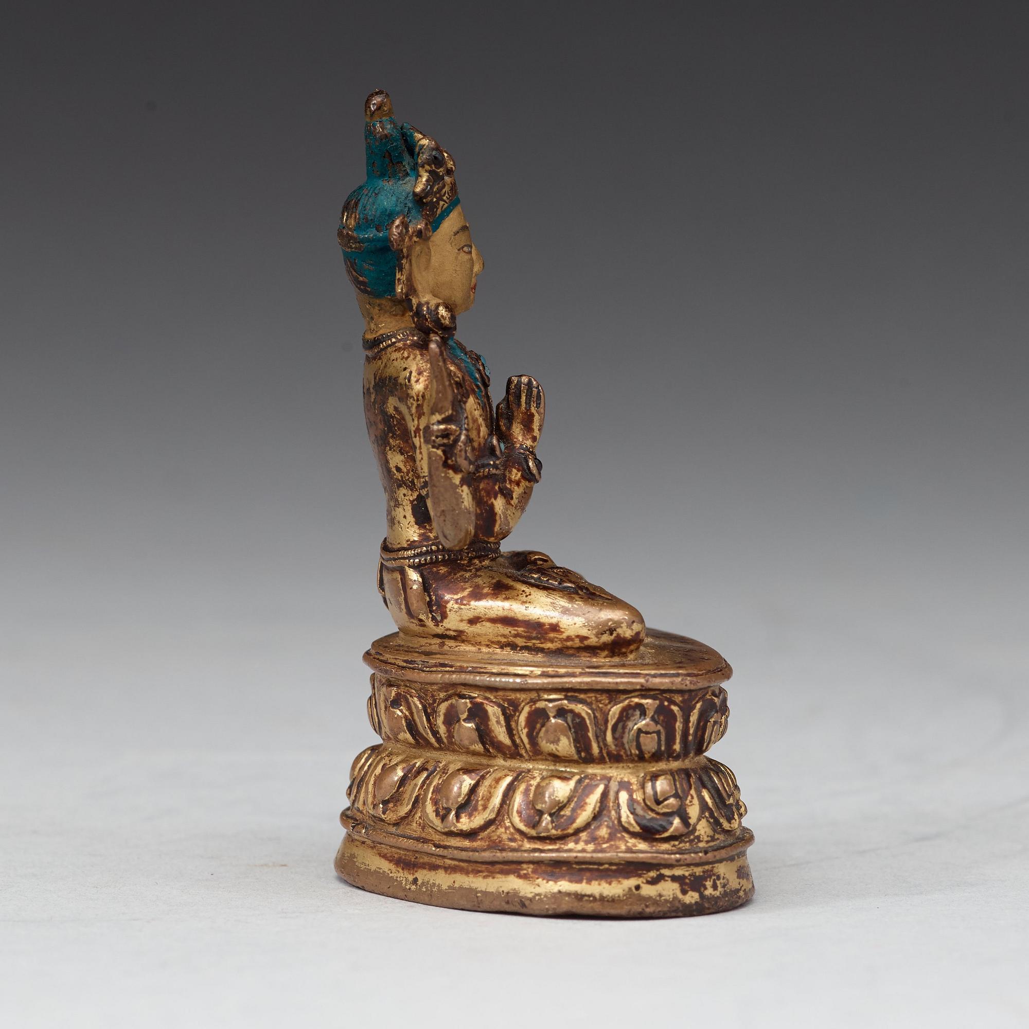 SHADAKSHARI LOKESHVARA, förgylld kopparhaltig brons. Tibet, 1500-tal eller tidigare.