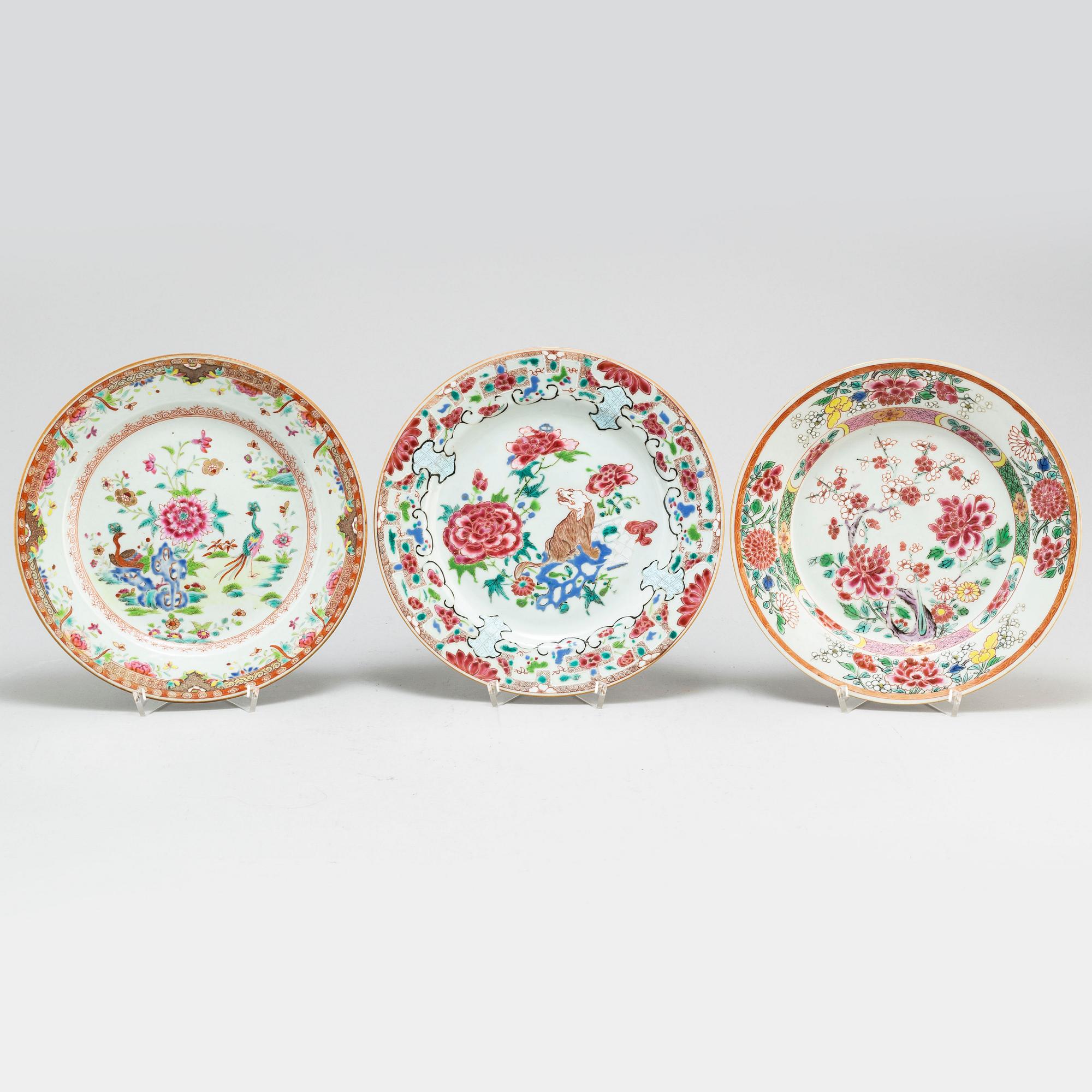 Nine famille rose dishes, Qing dynasty, Qianlong (1736-95).