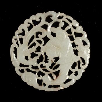 A group of two Chinese stone figures and a stone plaque, late Qing dynasty/early 20th century.