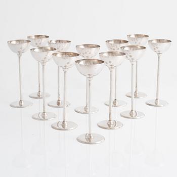 Punch cups, 12 pcs, silver, Poland after 1963.