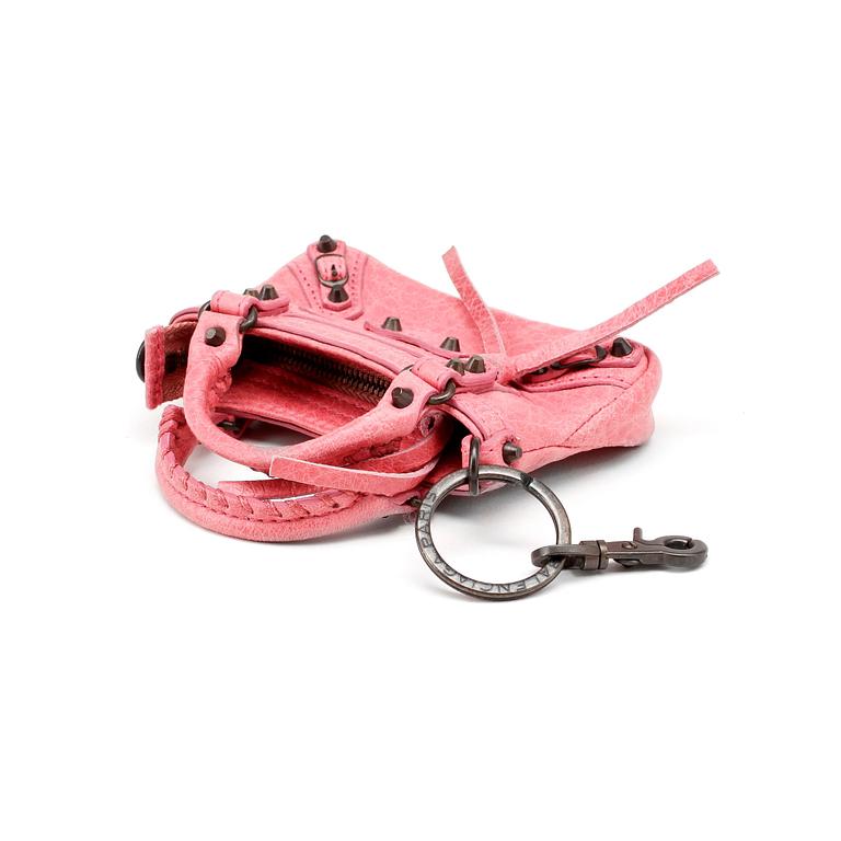 BALENCIAGA, a pink leather key chain.