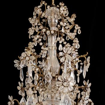 A presumably Italian Baroque and Baroque-style rock crystal and cut-glass six-branch chandelier, 18th century and later.