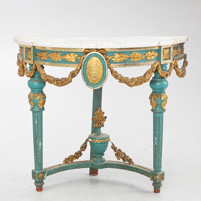 A Gustavian style console table, around 1900.