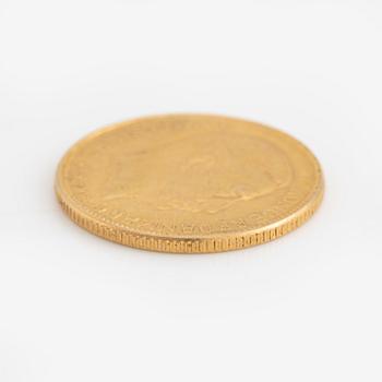 A Danish gold coin, 20 kroner, 1917.