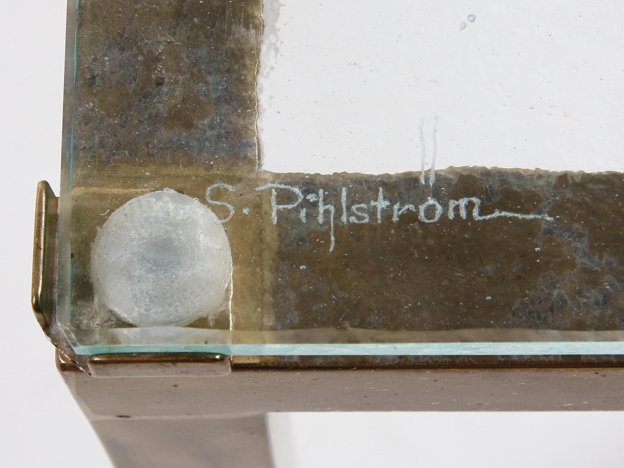 SOFFBORD, glas och mässing, S. Pihlström för Alsterfors glasbruk, 1900-tal.