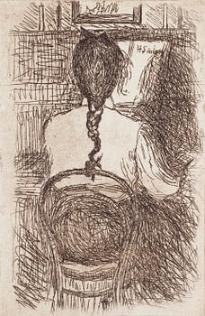 Hugo Simberg, linjeetsningar, 2 st, plåtsignerade.