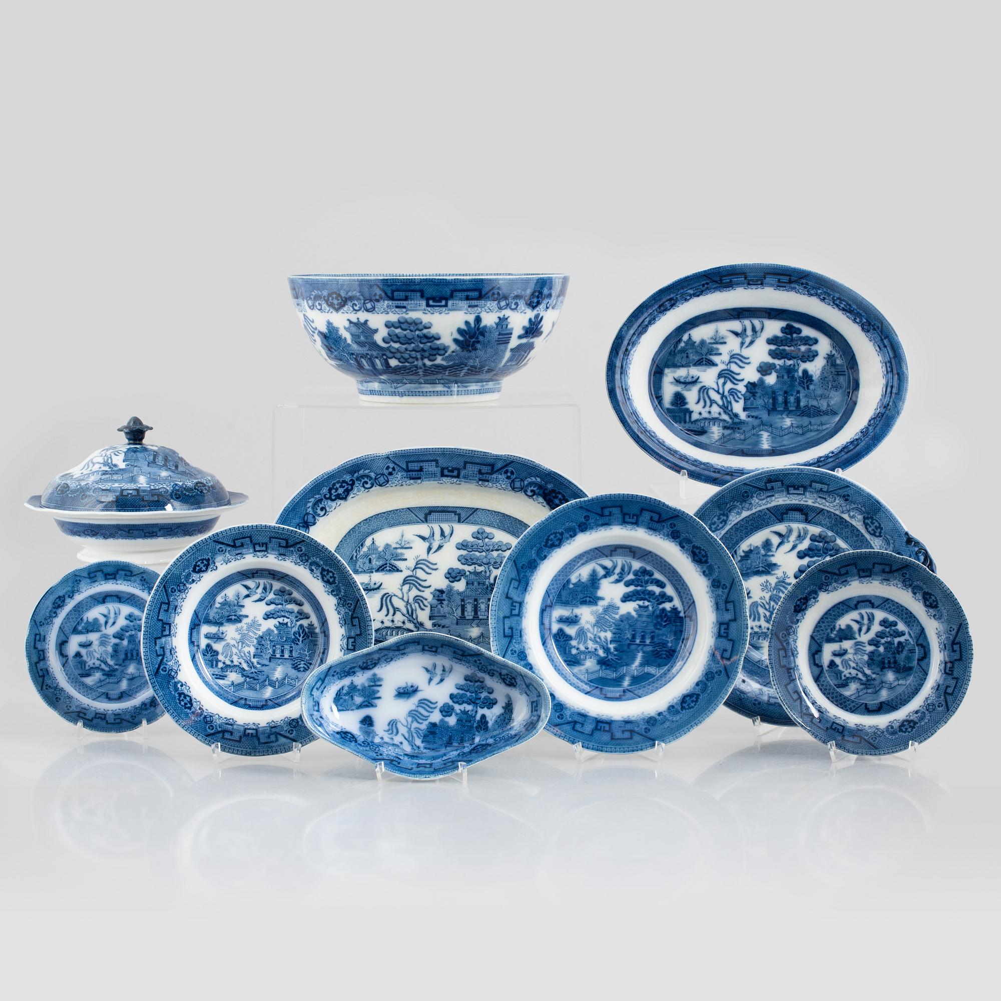 Matservis, flintgods, "Davenport Willow", Booths, England, tidigt 1900-tal.